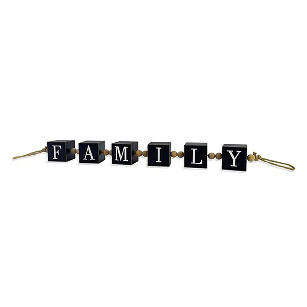 Family Wood Beaded Word Block