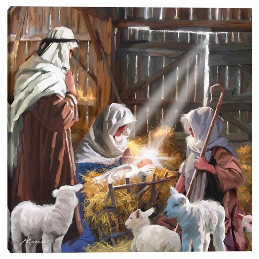 In The Manger Christmas Canvas Art Print