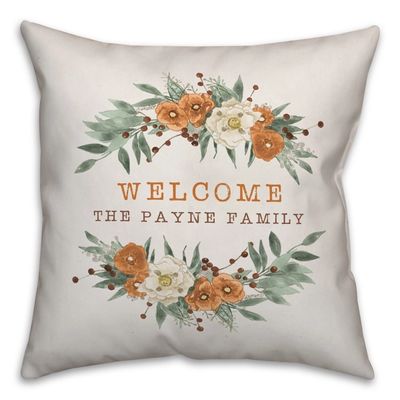 Personalized Welcome Fall Floral Outdoor Pillow