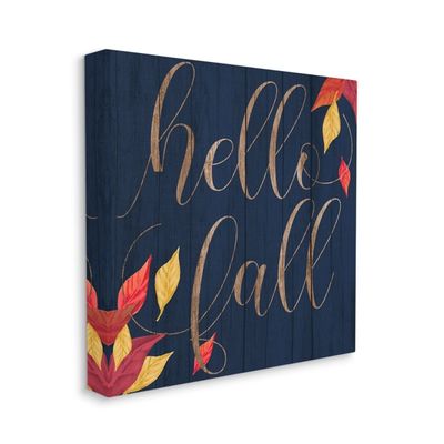 Navy Hello Fall Wood Plank Canvas Wall Art