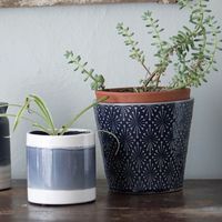 Diamond Burst Navy Glazed Ceramic Planter