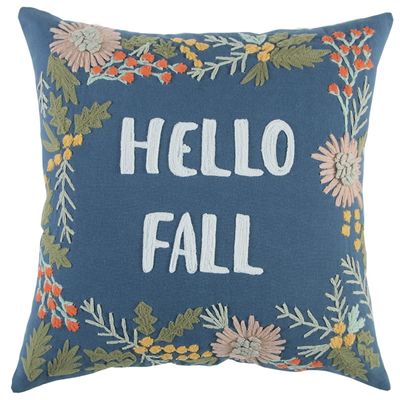 Blue Hello Fall Embroidered Pillow