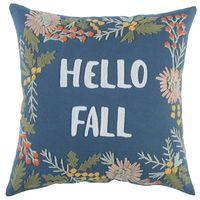 Blue Hello Fall Embroidered Pillow