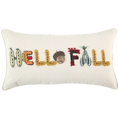 Hello Fall Embroidered Lumbar Pillow