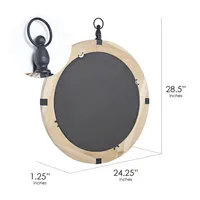 Rustic Round Wooden Mirror with Metal Brackets