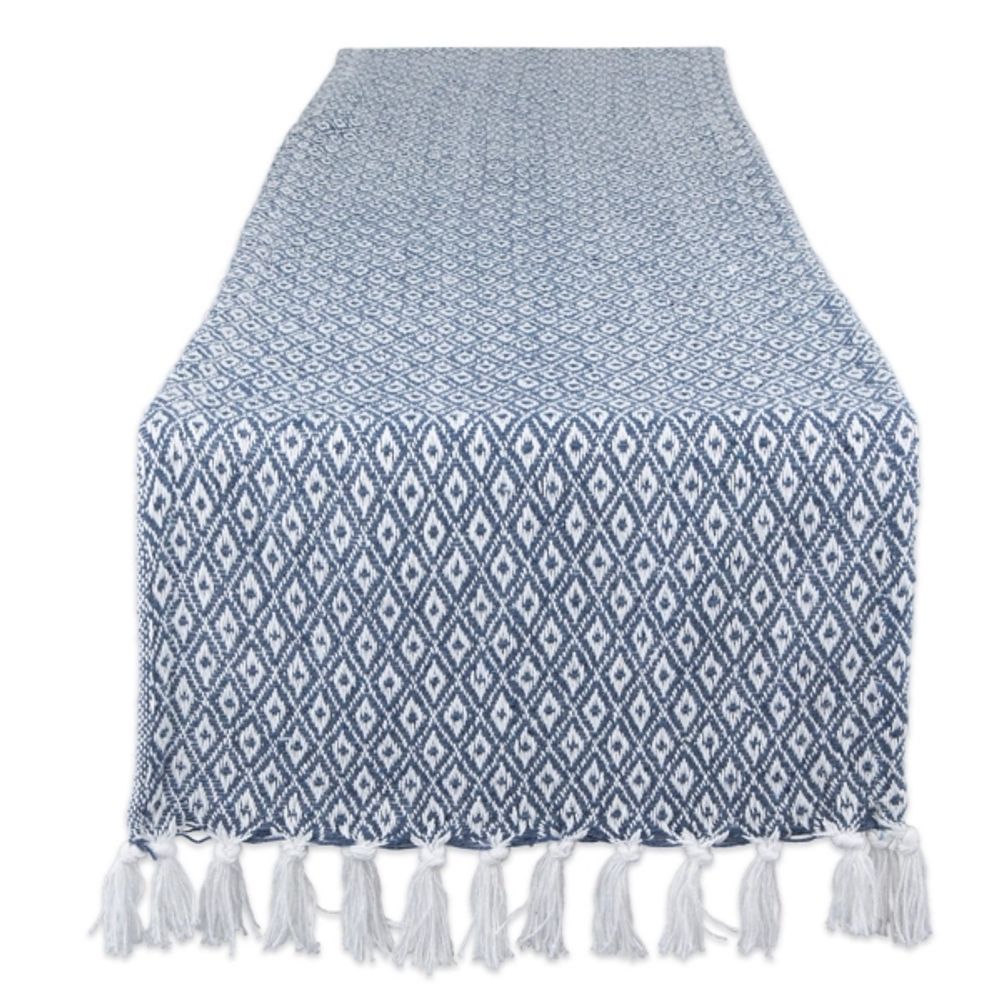 Blue Mini Diamond Fringe End Table Runner, 108 in.