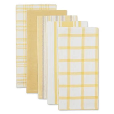 Yellow Woven Assorted Dishtowels, Set of 5