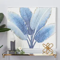 Blue Leaves Coastal Metal Art Print