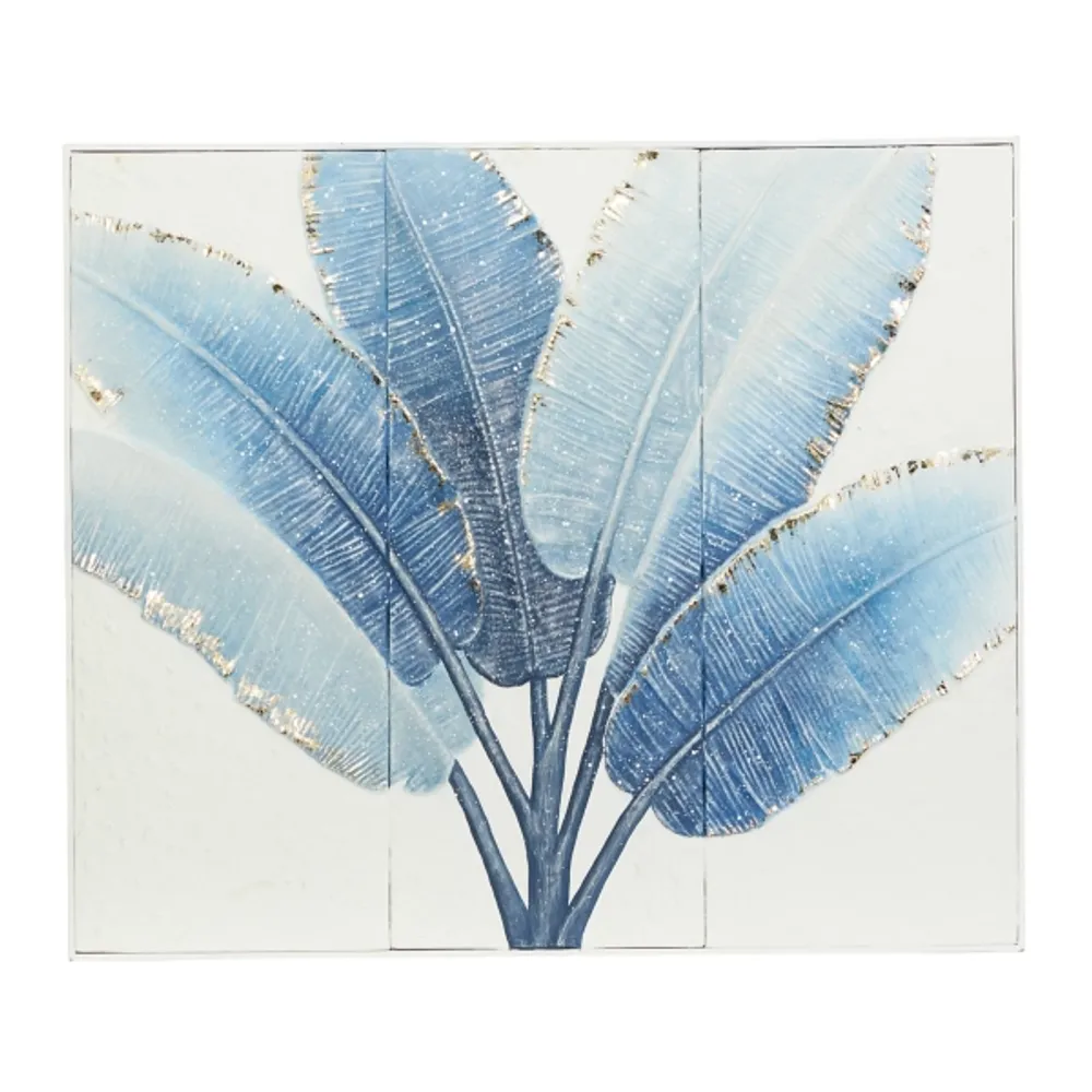 Blue Leaves Coastal Metal Art Print