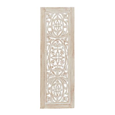 Cream Distressed Carved Floral Wall Plaque