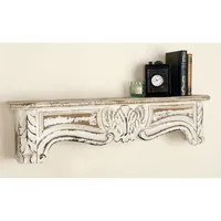 White Distressed Carved Wood Acanthus Wall Shelf