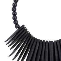 Obsidian Black Beaded Wood Necklace Wall Sculpture