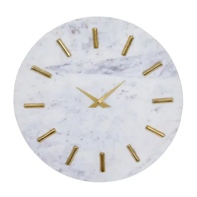 White Marble and Gold Accent Wall Clock, 15 in.