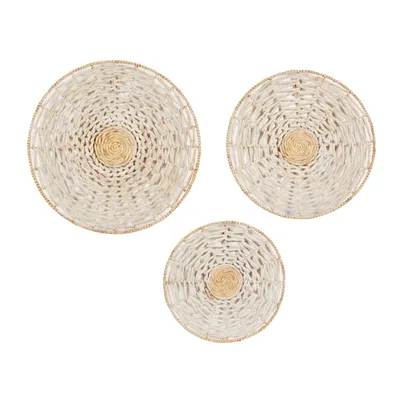 Cream Woven Dried Plant Wall Sculptures, Set of 3