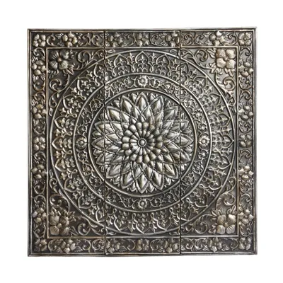 Silver Metal Floral Scrollwork Wall Plaque