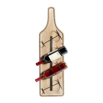 Brown Wood Bottle Frame Metal Bracket Wine Holder