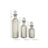 Silver Soda Lime Glass Bottle Vases, Set of 3