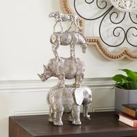 Silver Resin Stacked Animals Sculpture