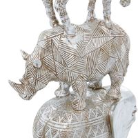 Silver Resin Stacked Animals Sculpture