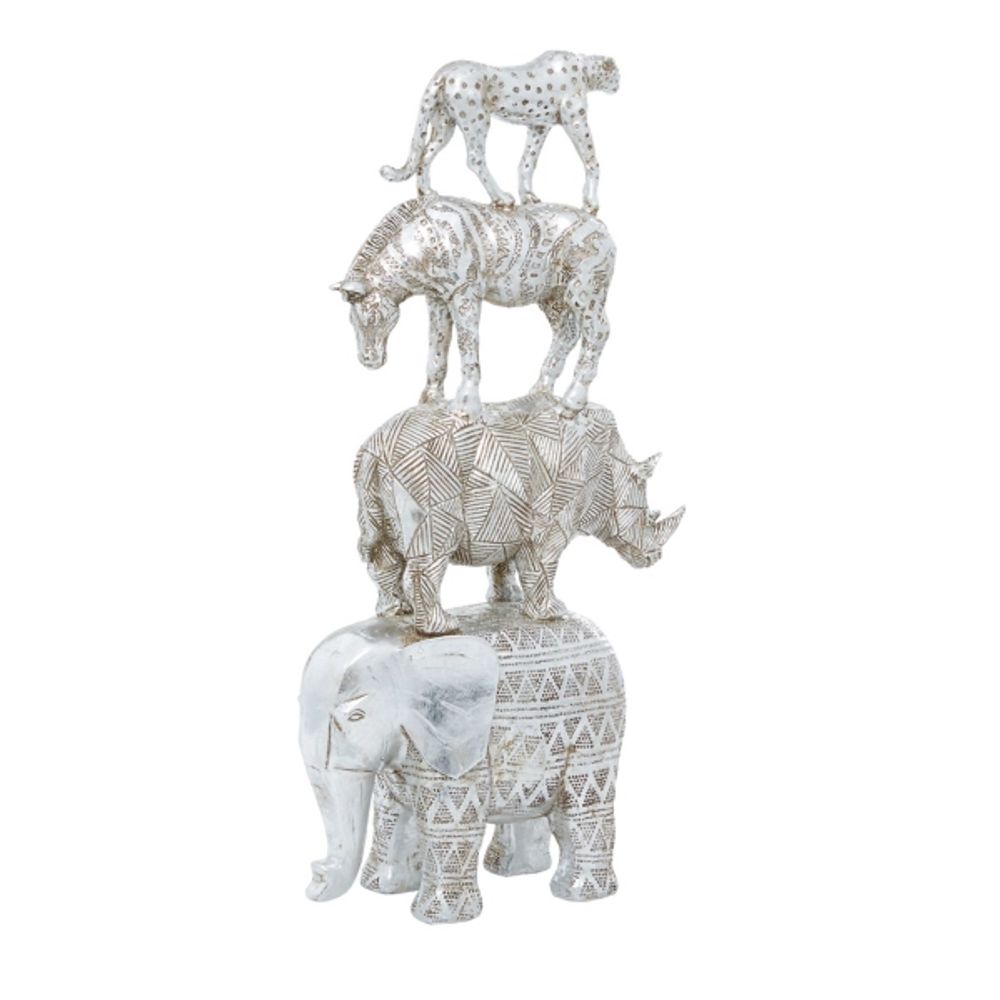 Silver Resin Stacked Animals Sculpture