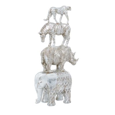 Silver Resin Stacked Animals Sculpture