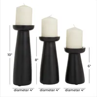 Matte Black Wood T-Shape Candle Holders, Set of 3