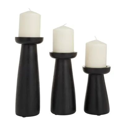Matte Black Wood T-Shape Candle Holders, Set of 3