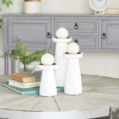 White Mango Wood 3-pc. Pillar Candle Holder Set