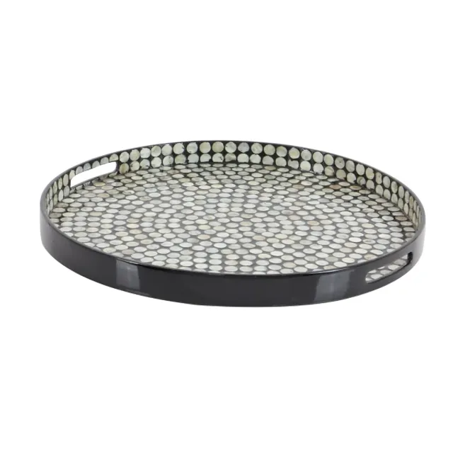 Round Beaded Wood Decorative Tray