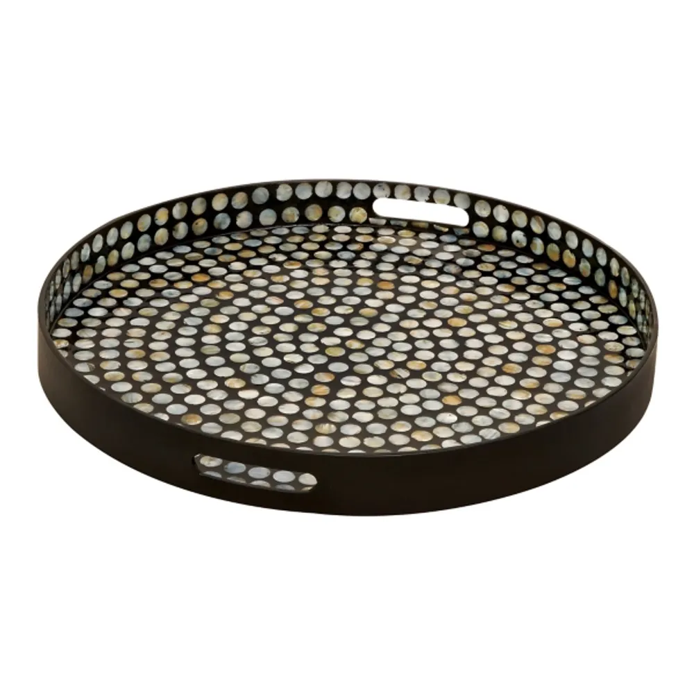 Dotted Shell Round Wooden Tray