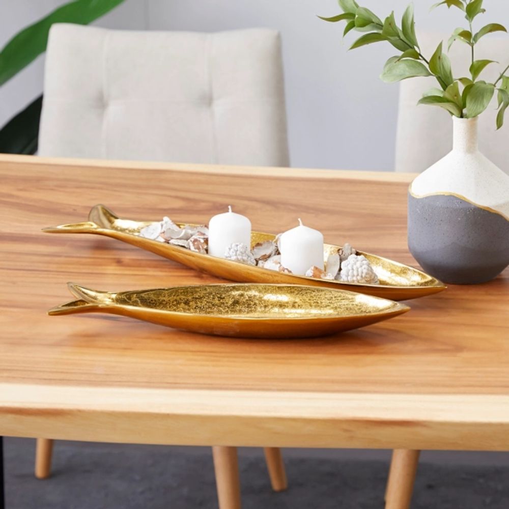 Golden Coastal Fish 2-pc. Decorative Tray Set