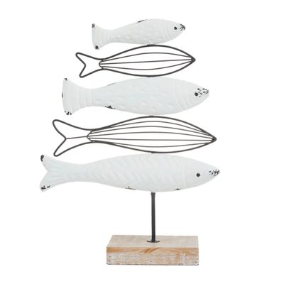 Ivory Distressed Coastal Fish School Statue