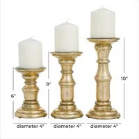 Gold Carved Mango Wood Candle Holders, Set of 3