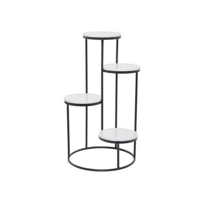 Round Black and White Marble 4-Tier Plant Stand