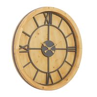 Brown Wood Frame Black Metal Cutout Wall Clock