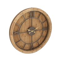 Brown Wood Frame Black Metal Cutout Wall Clock