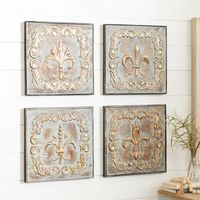 Aged Brass Fleur-De-Lis 4-pc. Panel Wall Art