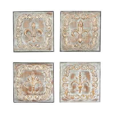 Aged Brass Fleur-De-Lis 4-pc. Panel Wall Art