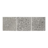 Glazed Gray Iron Carved Floral Plaques, Set of 3