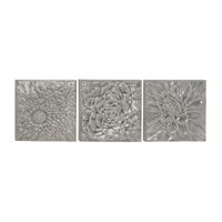 Glazed Gray Iron Carved Floral Plaques, Set of 3