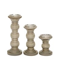 Smoke Gray Glass Pillar Candle Holders, Set of 3