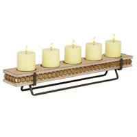 Brown Beaded Wood and Metal Base Candle Holder