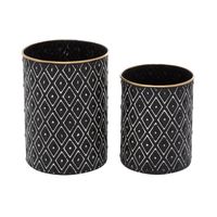 Black and White Embossed Diamond Jars, Set of 2