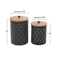 Black and White Embossed Diamond Jars, Set of 2