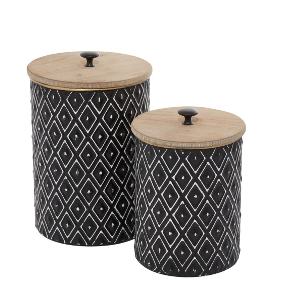 Black and White Embossed Diamond Jars, Set of 2