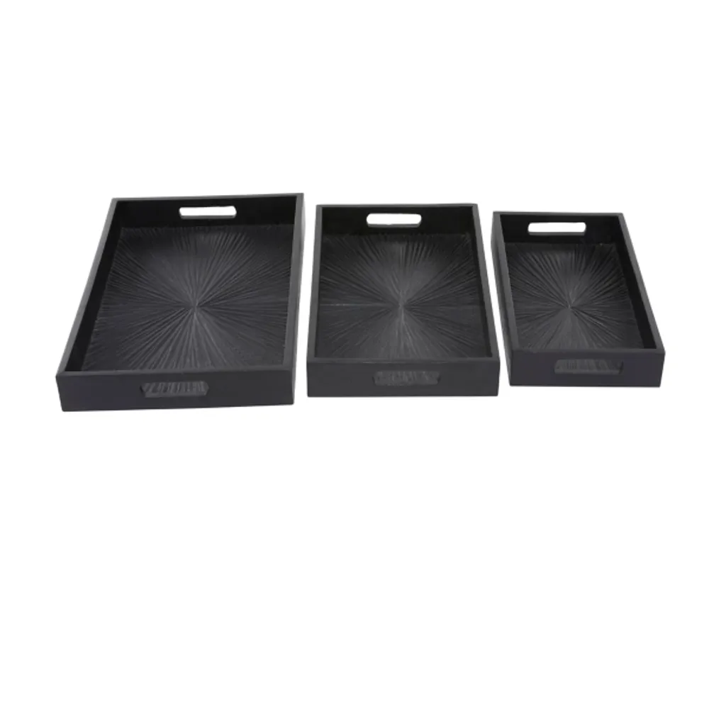 Black Mango Wood Trays, Set of 3