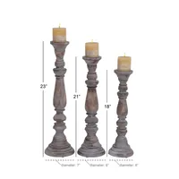 Slate Rustic Mango Wood 3-pc. Candle Holder Set