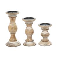 Distressed Wood Pillar Candle Holders, Set of 3