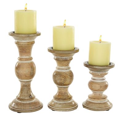 Distressed Wood Pillar Candle Holders, Set of 3