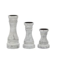 Rustic Gray Carved 3-pc. Candle Holder Set
